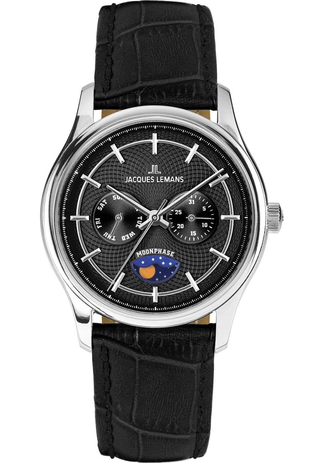 Jacques Lemans 1-2213A Herrenuhr Derby mit Mondphase Schwarz