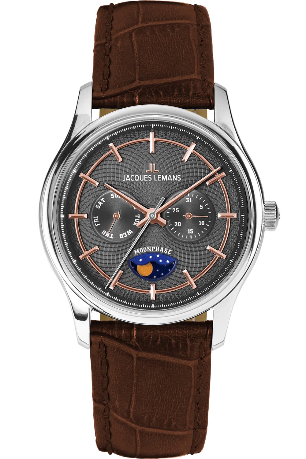 Jacques Lemans 1-2213E Herren-Uhr Derby Mit Mondphase Braun/Anthrazit