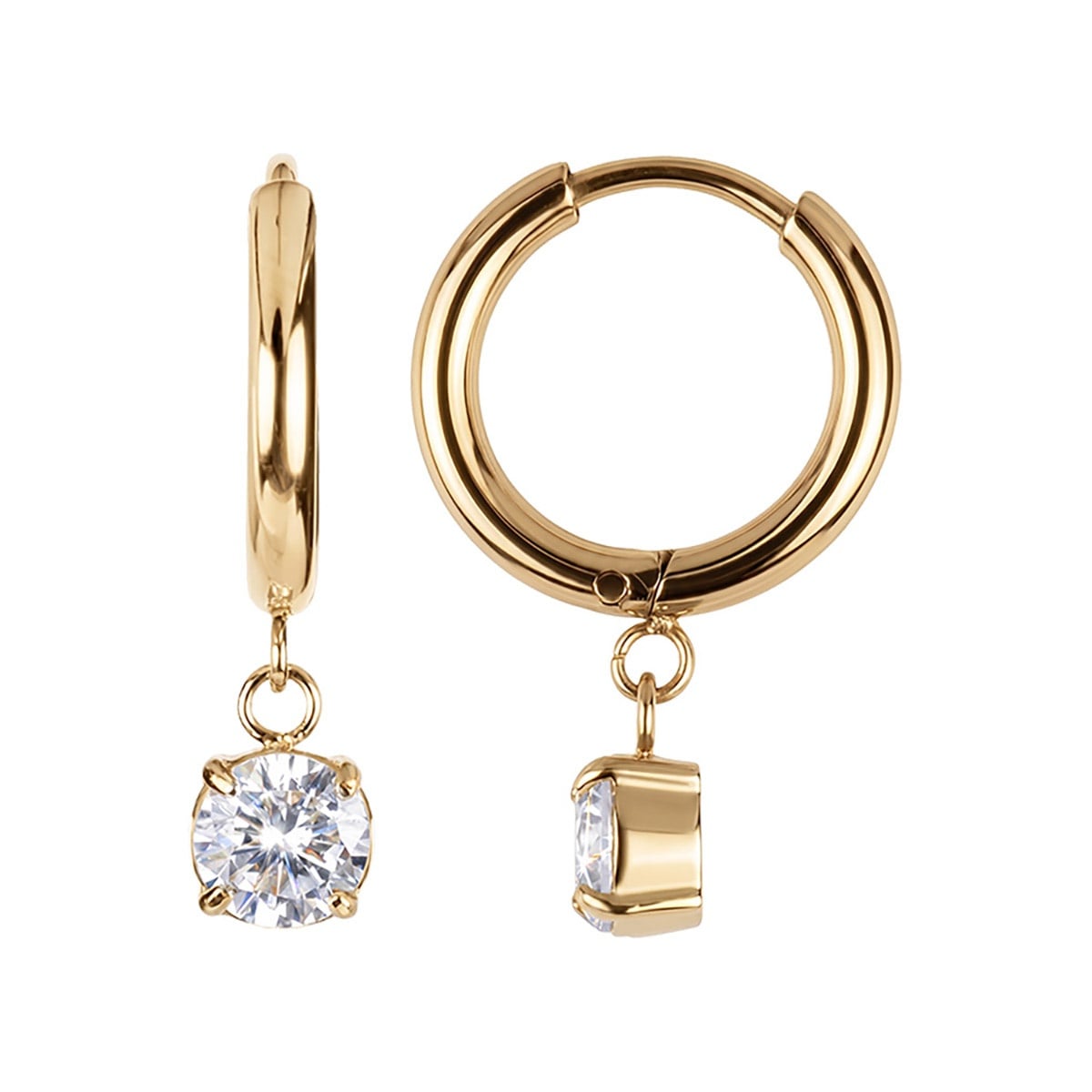 Jacques Lemans S-O261B Damen-Ohrringe Creolen Edelstahl vergoldet Zirkonia