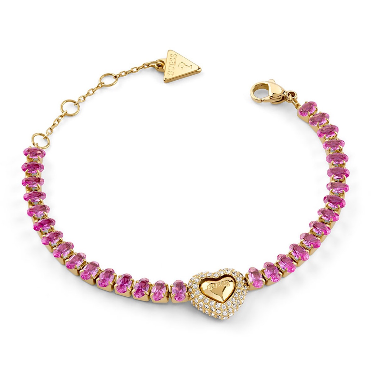 Guess JUBB06093JWYGPKS Damen-Tennisarmband Herz Pink/Goldfarben