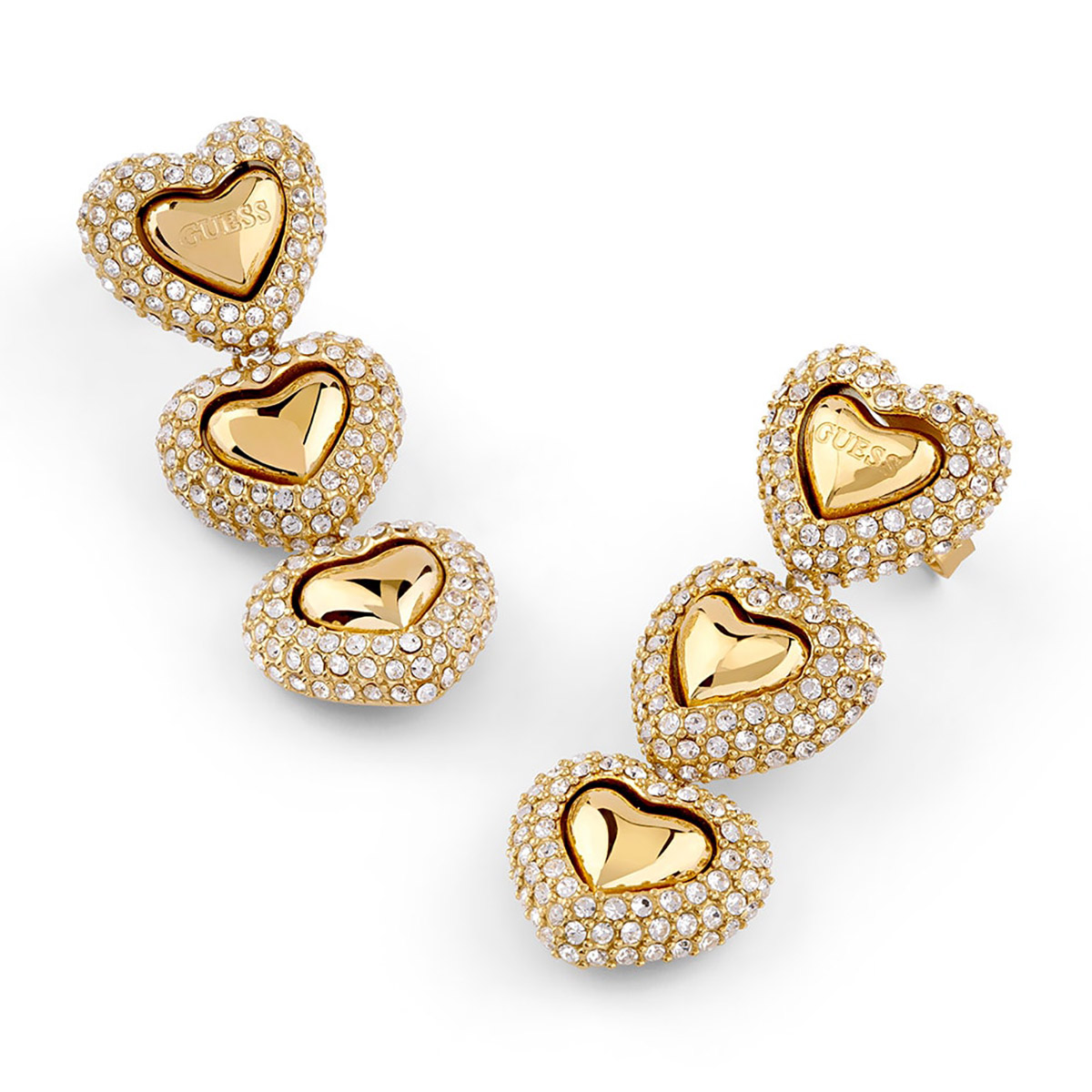 Guess JUBE06011JWYGT/U Damen-Ohrringe Ohrhänger Herz Pavé Goldfarben 36 mm