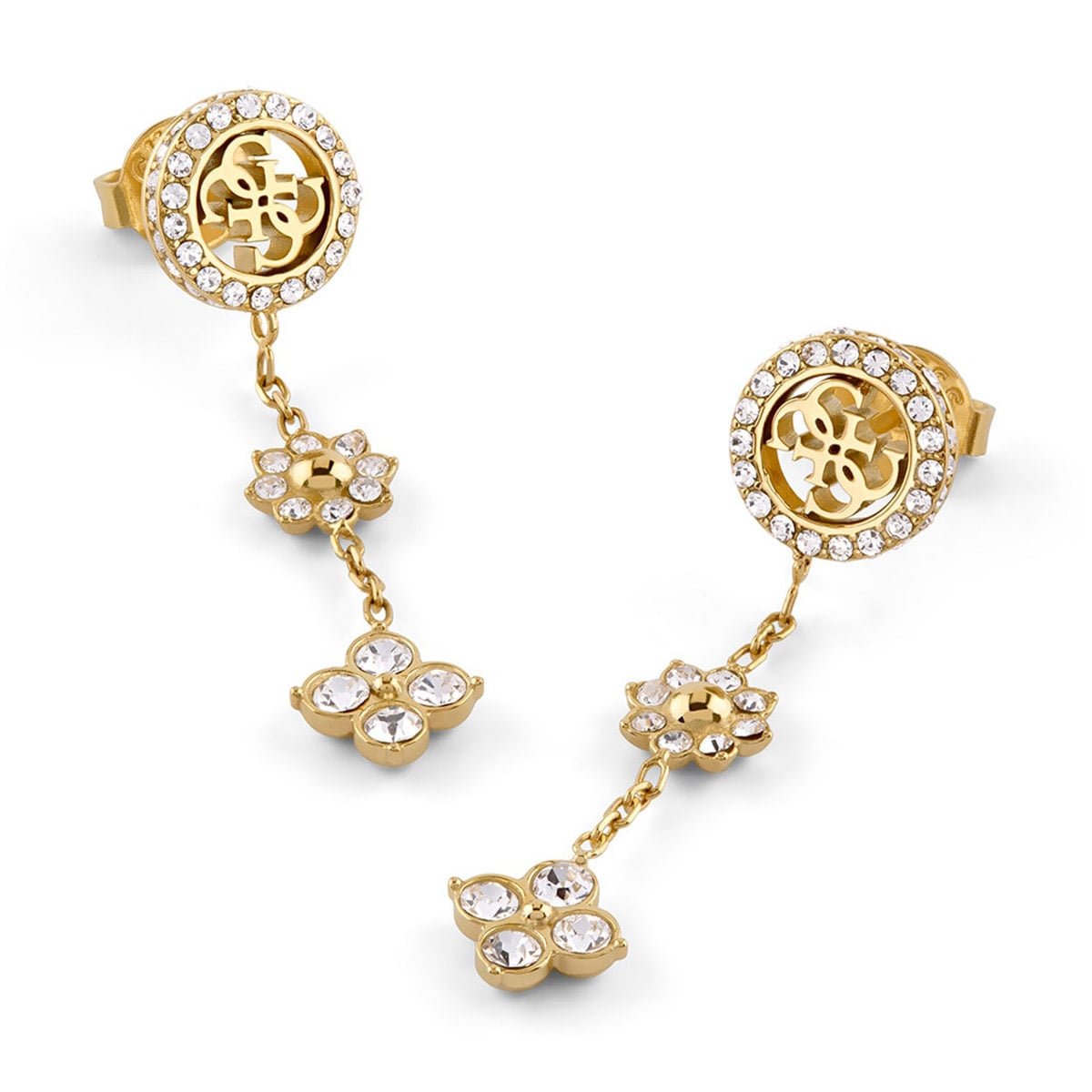 Guess JUBE06036JWYGT/U Damen-Ohrringe 4G Kristalle Ohrhänger Goldfarben