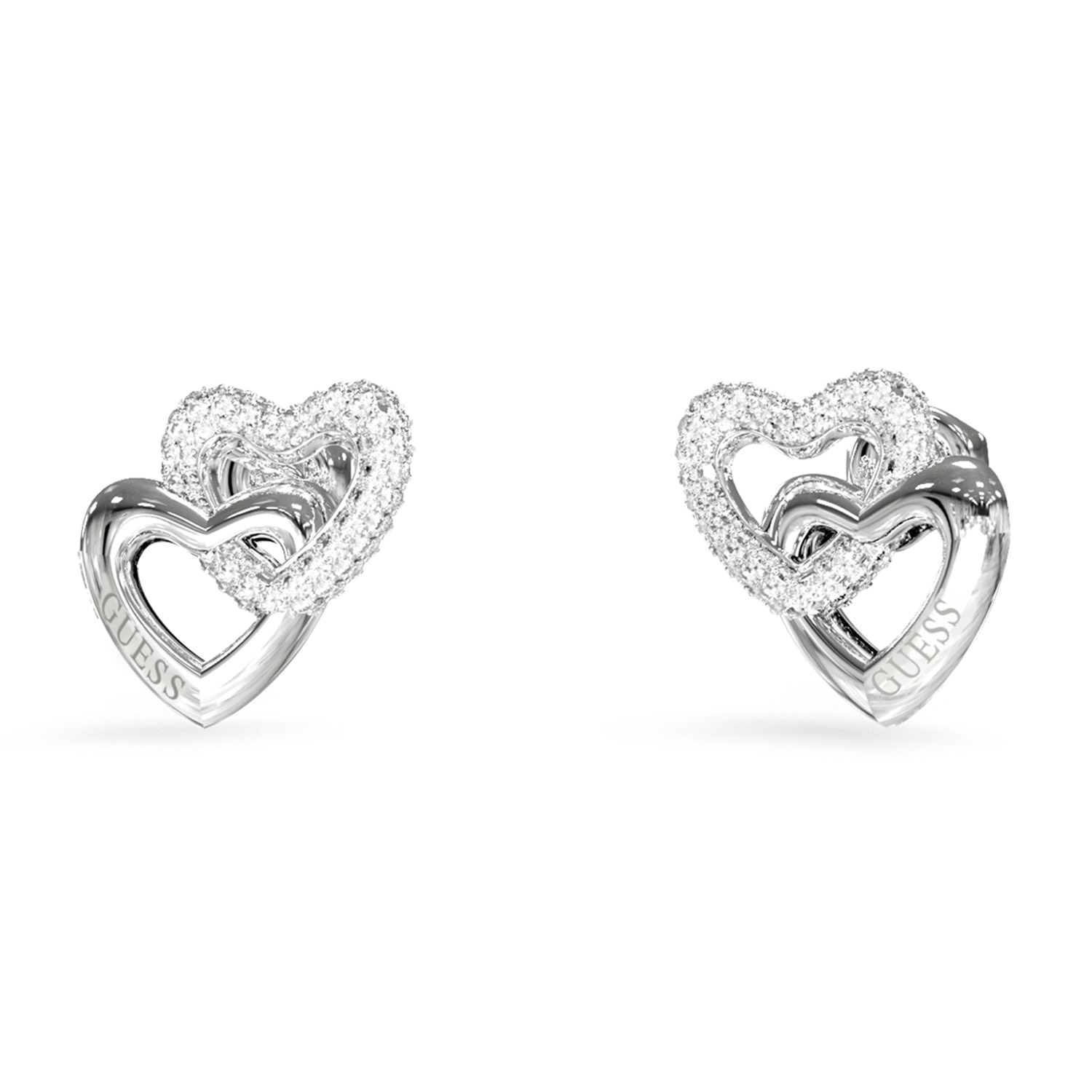 Guess JUBE06015JWRHT/U Damen-Ohrringe Ohrstecker Herzen Silberfarben