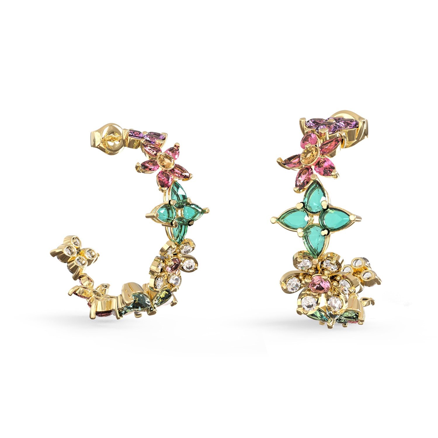 Guess JUBE06031JWYGMCT/U Damen-Ohrringe Creolen Multi Flowers Goldfarben