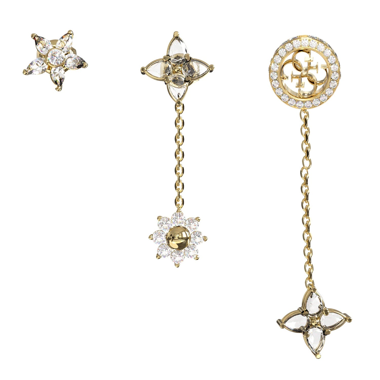 Guess JUBE06034JWYGT/U Damen-Ohrringe 3er-Set 4G Crystals Flowers