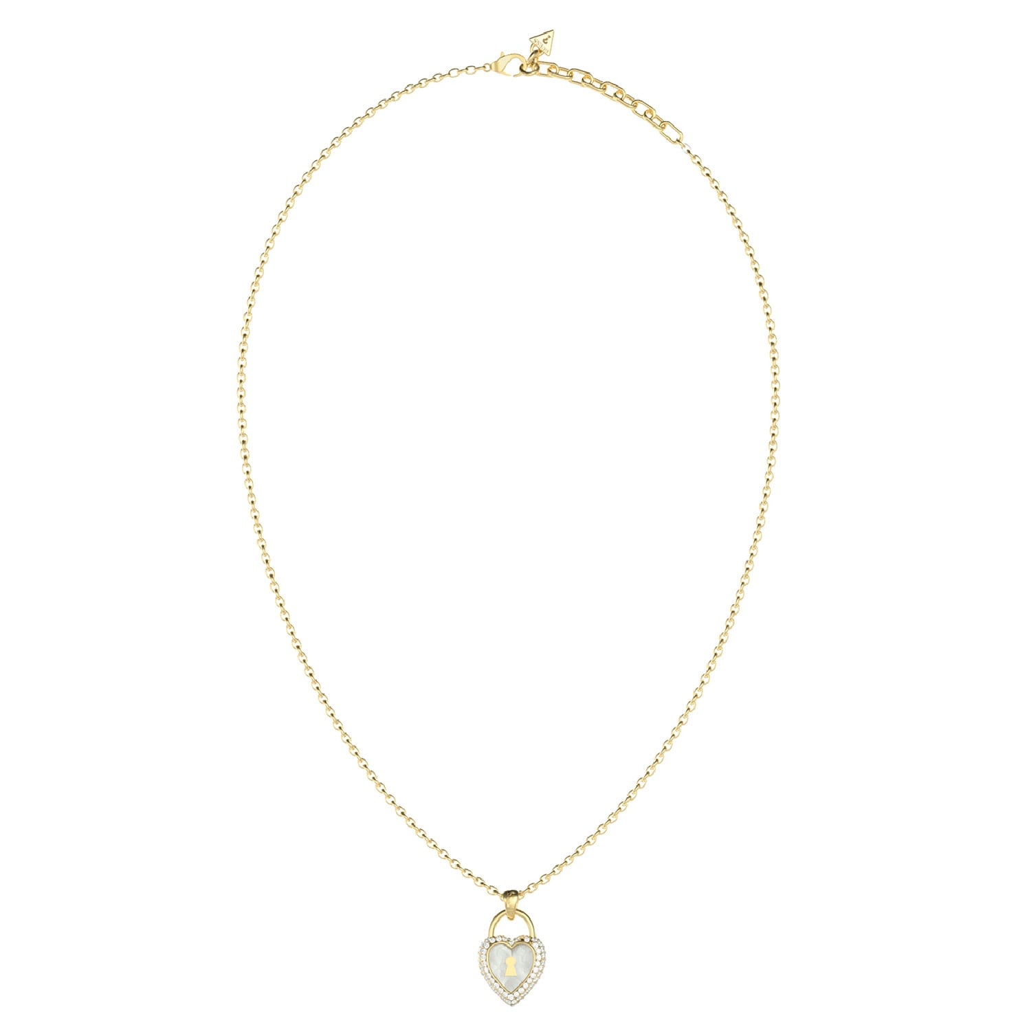 Guess JUBN06063JWYGT/U Damen-Kette Herz-Schloss Perlmutt Goldfarben