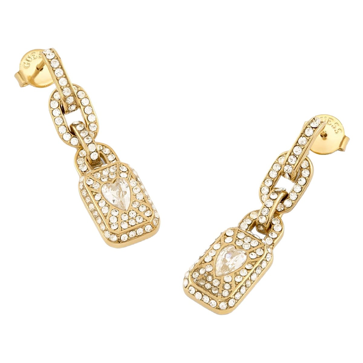 Guess JUBE06349JWYGT/U Damen-Ohrringe Ohrhänger Crystal Love Tag Goldfarben