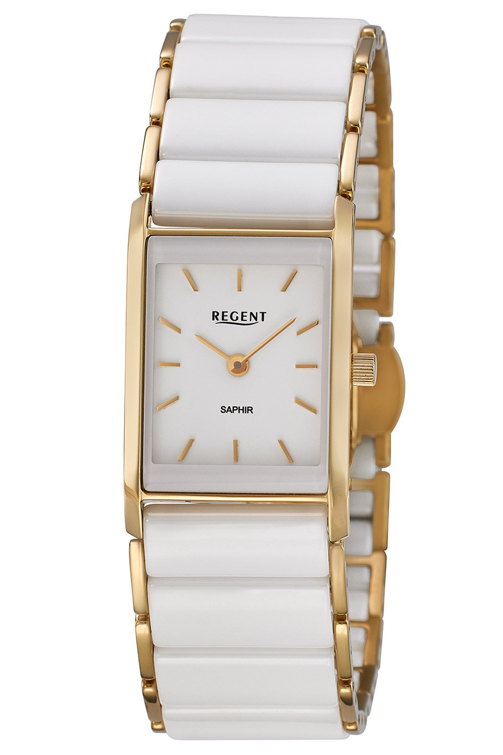 Regent F1582 Damen-Armbanduhr Edelstahl Vergoldet/Keramik Weiß
