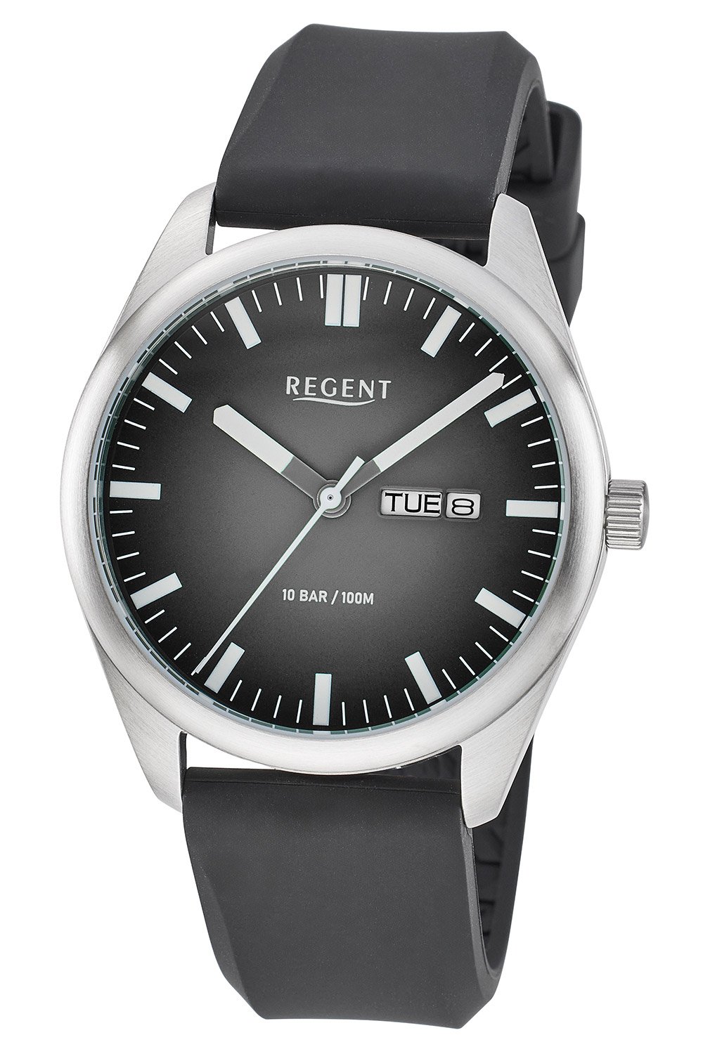 Regent F-1590 Herren-Armbanduhr Gut Ablesbar Edelstahl/Schwarz