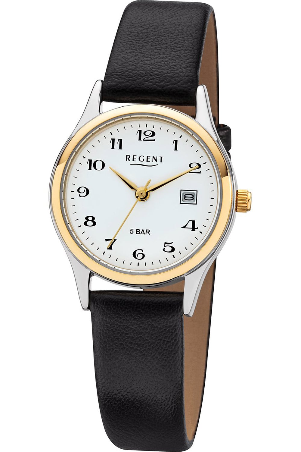 Regent 12120242 Damenuhr Quarz mit Lederband Schwarz