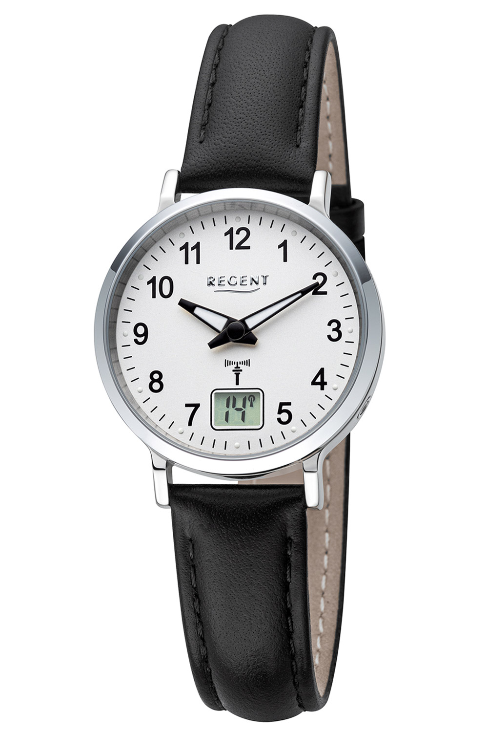 Regent FR-296 Damen-Funkuhr Gut Ablesbar Schwarz/Silberfarben