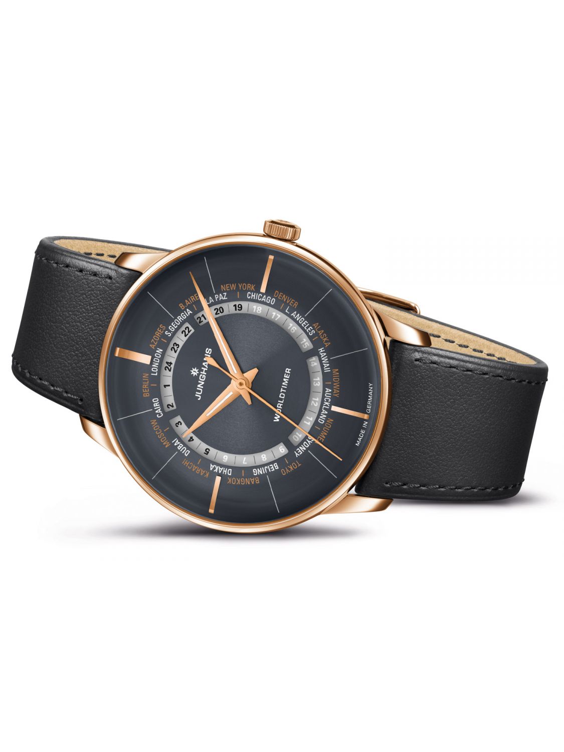 Junghans Automatik Herrenuhr Meister Worldtimer mit Lederband 027