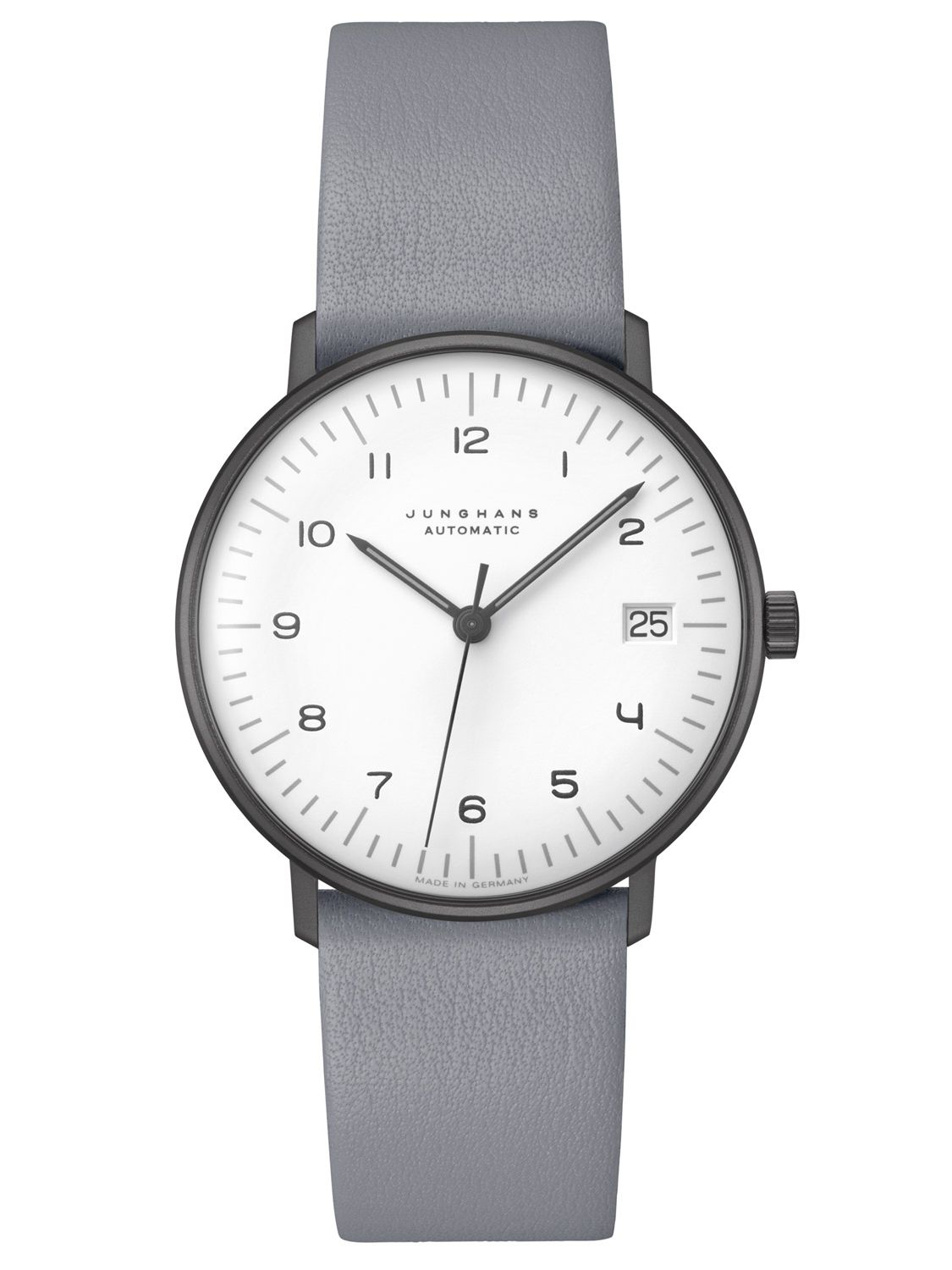 Junghans max bill Armbanduhr Kleine Automatik Lederband grau 027