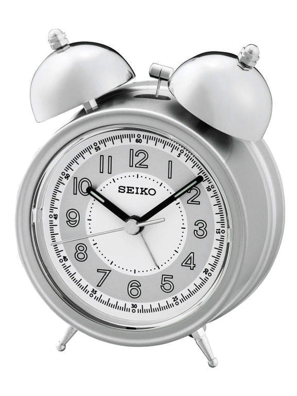 Seiko QHK035S Bell Alarm Clock With Quiet Movement silver / white