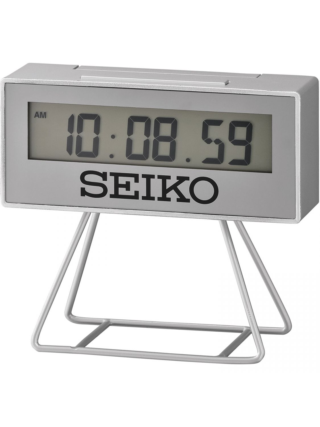 SEIKO QHL087S Alarm Clock Sport Timer Silver Tone • uhrcenter