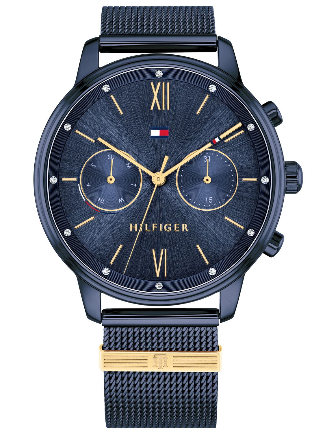 tommy hilfiger black and gold watch