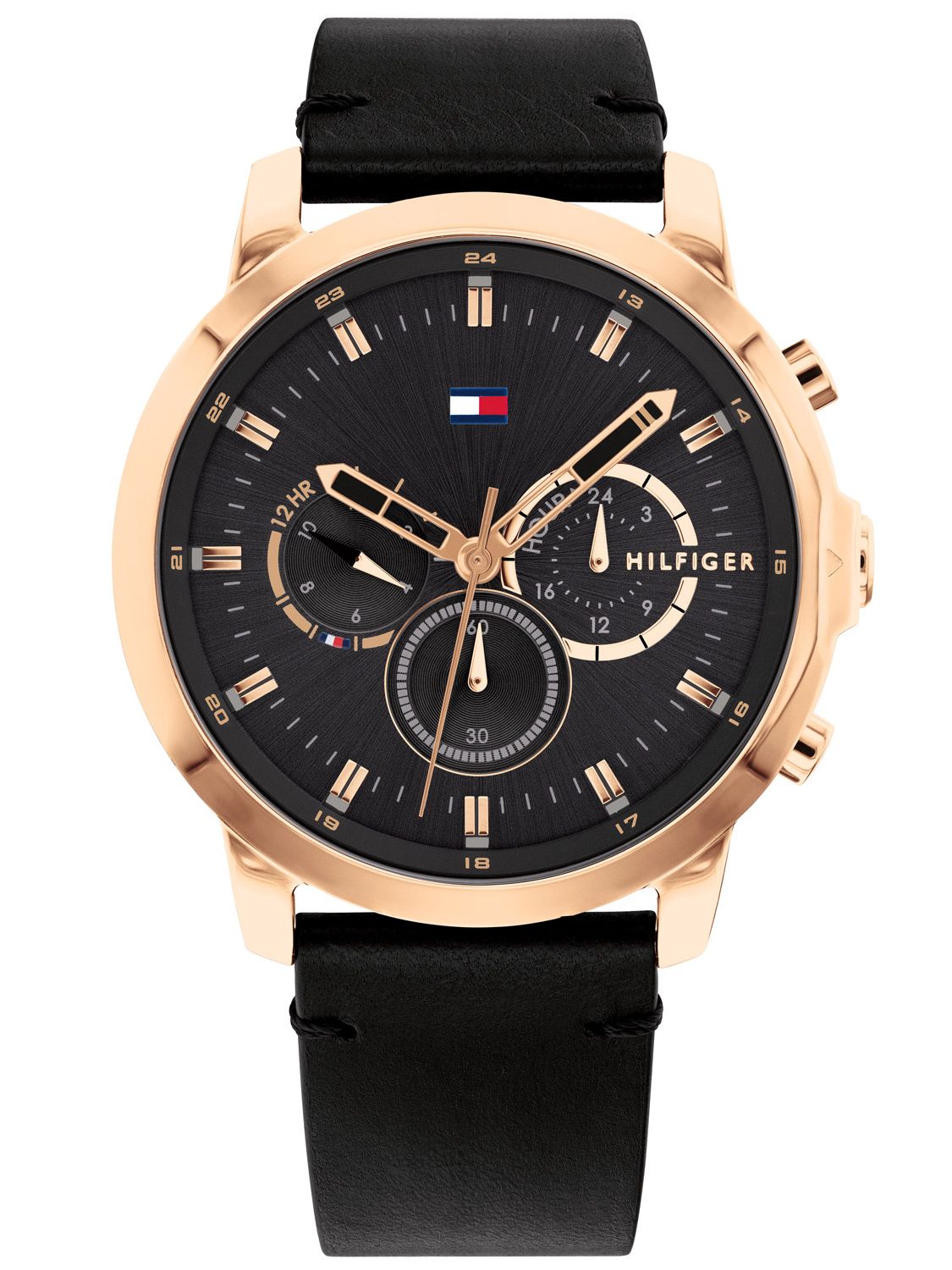 tommy hilfiger black and gold watch