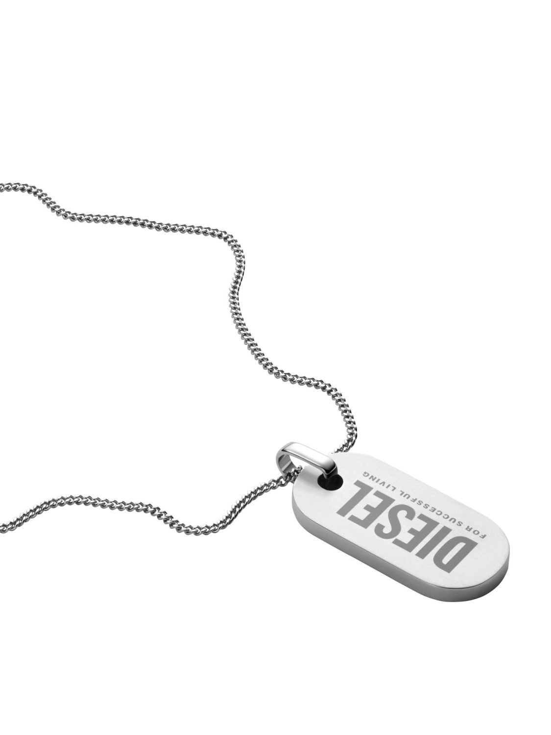 Diesel Men's Curb Chain Necklace with Dog Tag Pendant DX1348040 • uhrcenter