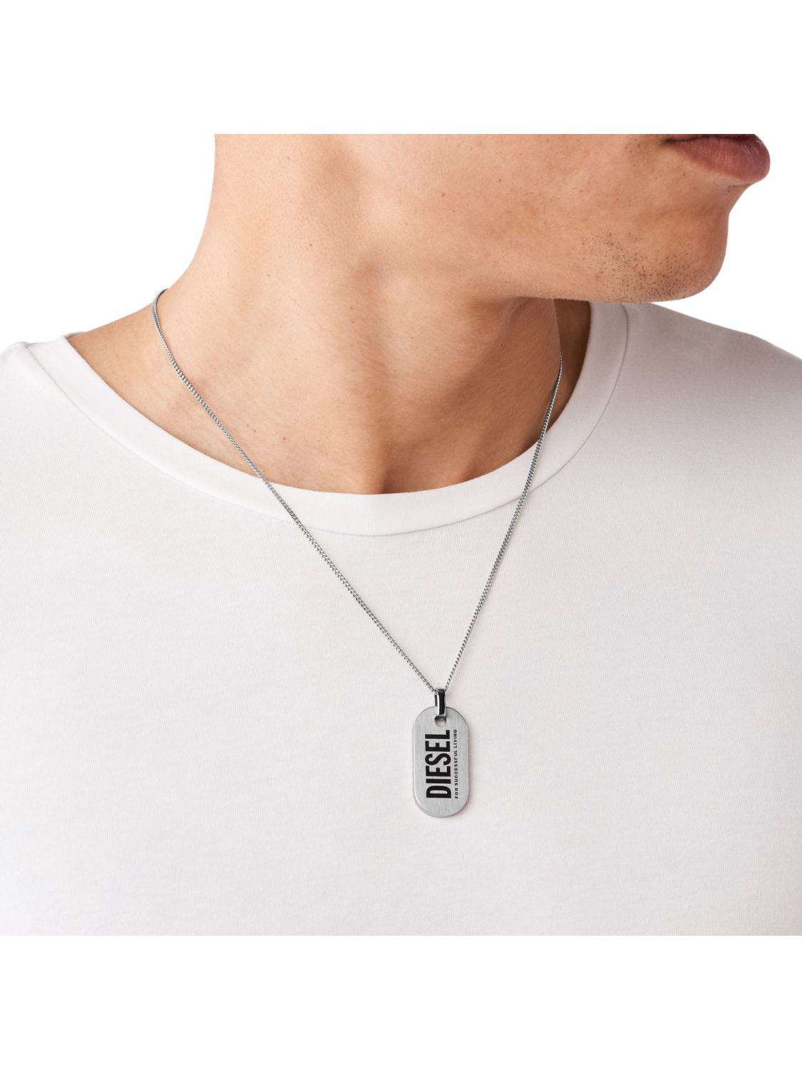 Diesel Men's Curb Chain Necklace with Dog Tag Pendant DX1348040 • uhrcenter
