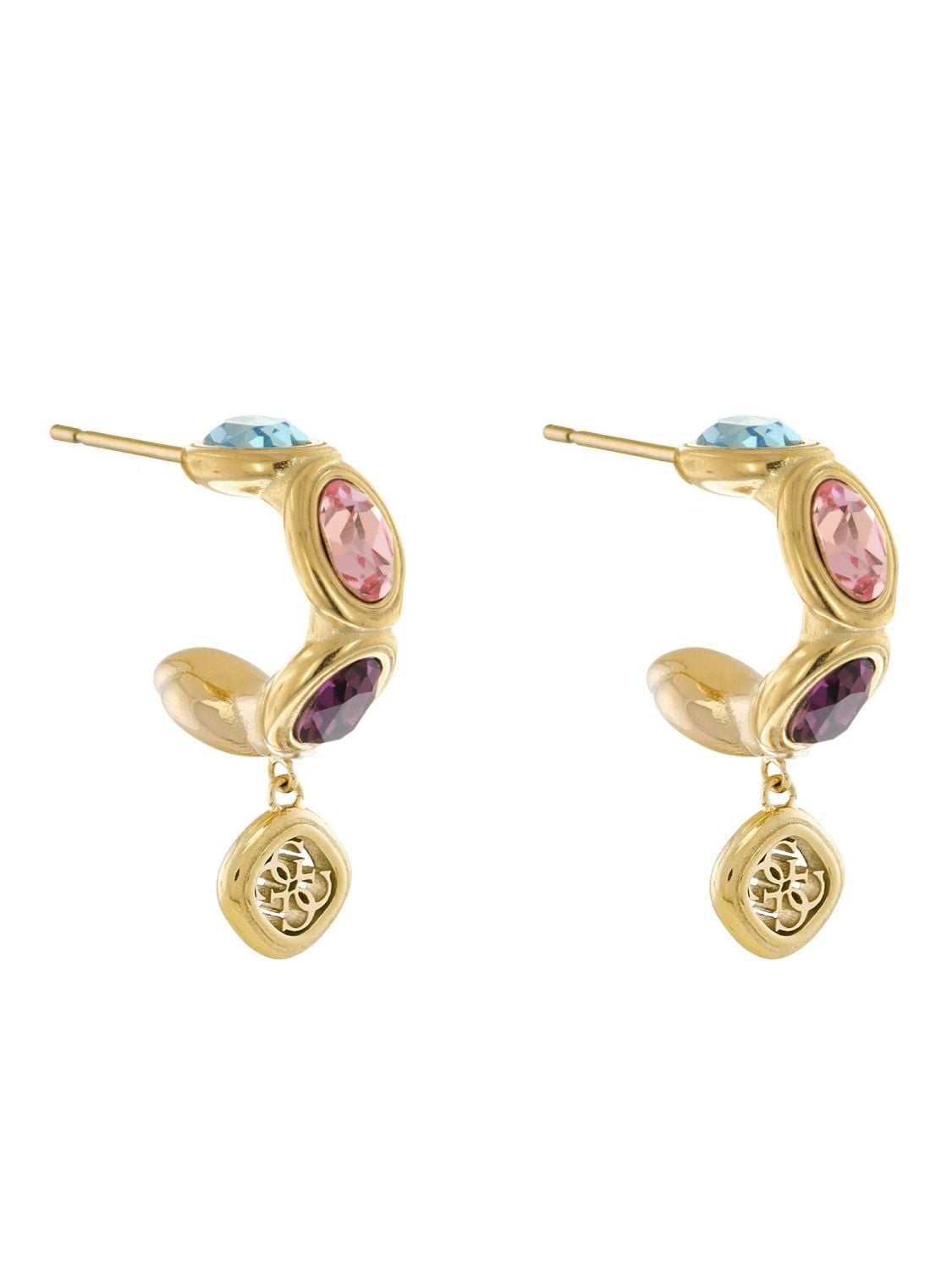 Guess Women's Hoop Earrings Gold Tone Multi Crystals