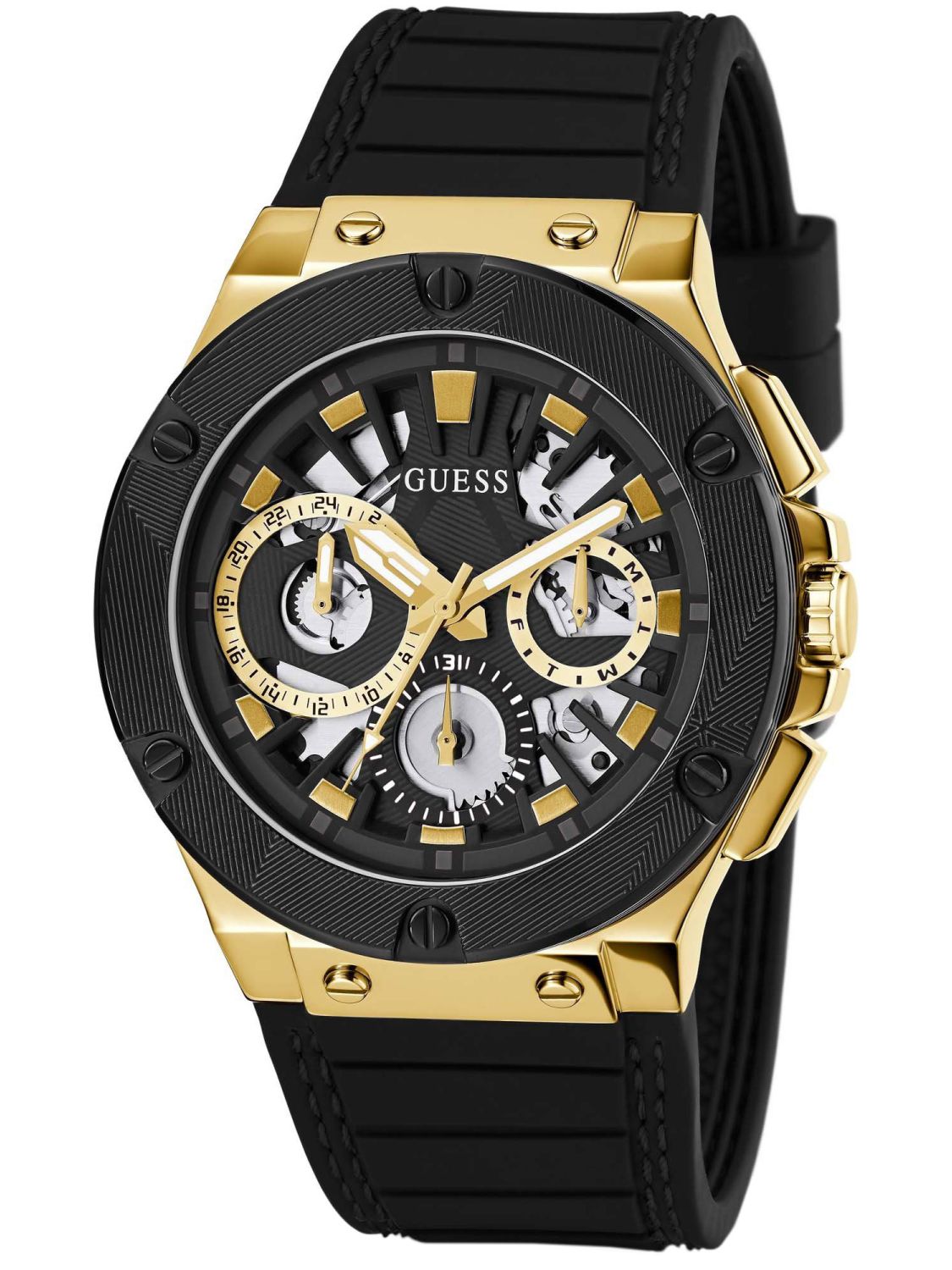 Men\'s Tone uhrcenter Black/Gold Guess GW0487G5 Circuit Multifunction Watch •