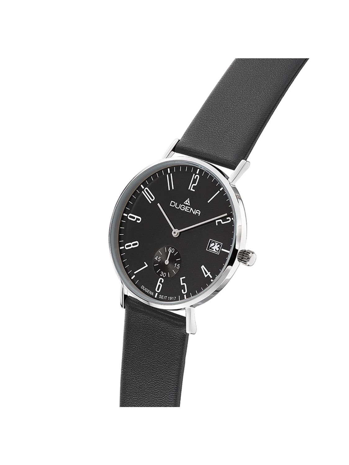 Dugena Men\'s Quartz Watch Mondo Black Leather Strap 4460666-1 • uhrcenter | Quarzuhren