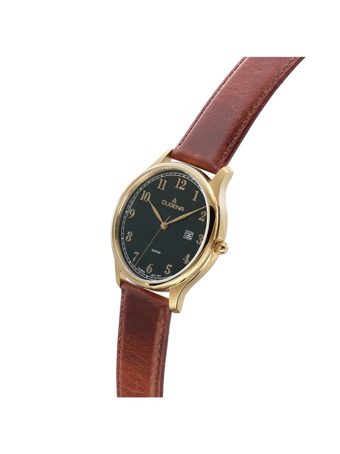 Dugena Herren-Armbanduhr Hamburg Grün/Gold Lederband Braun 4461113 •  uhrcenter