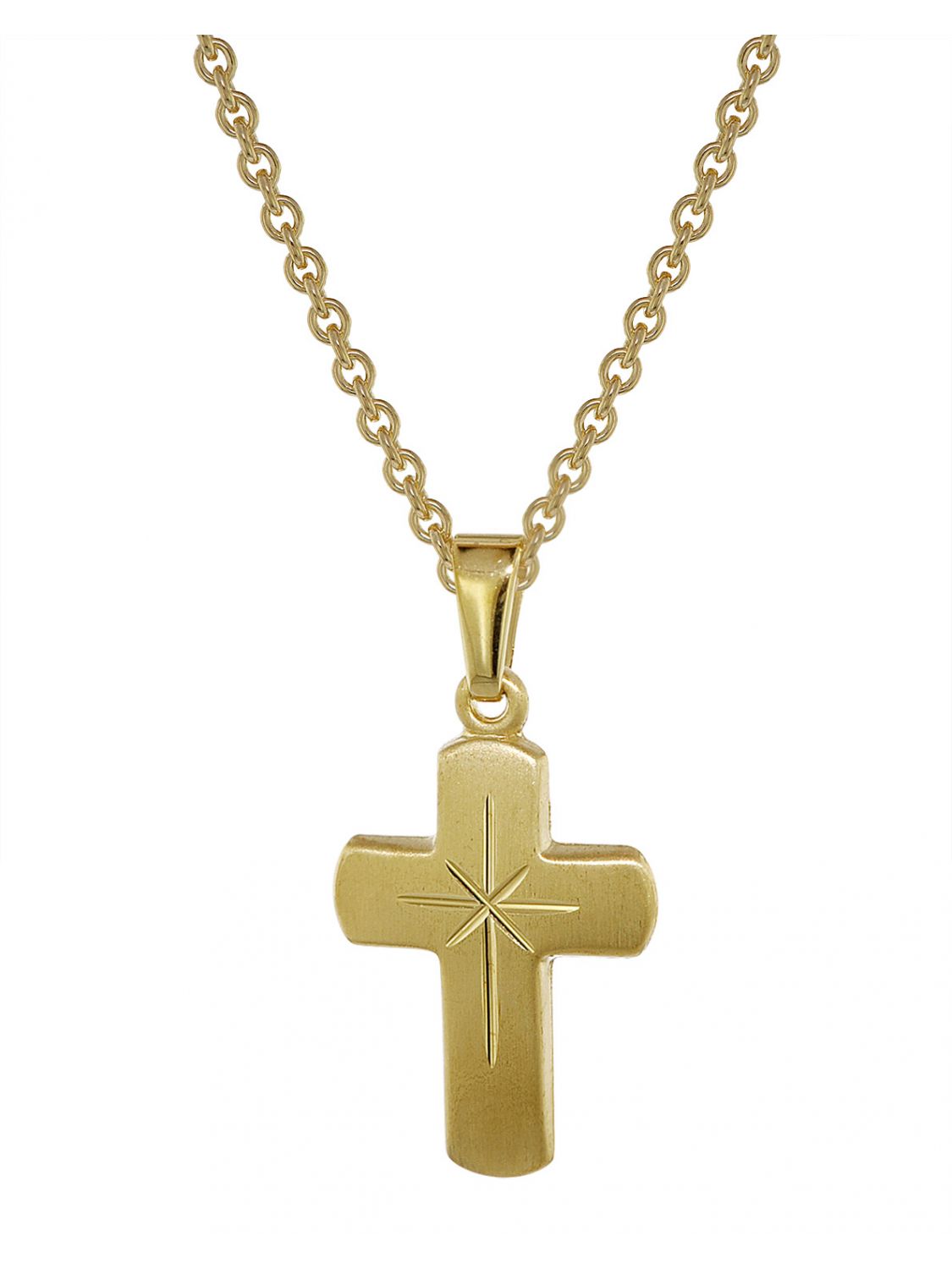 Kinder-Set Kreuz mit Engel Anhänger Echt Gold 333 mit Kette Silber 925 vergoldet 