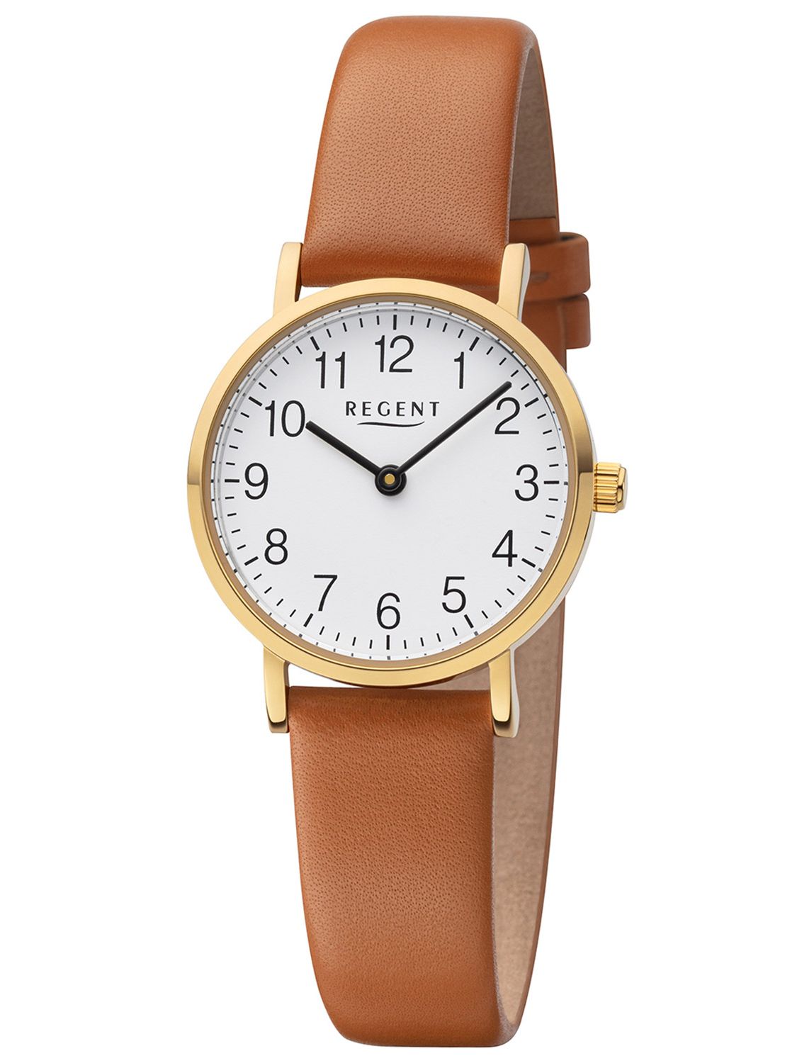 Regent Damen-Armbanduhr Goldfarben mit Lederband Braun F-1304
