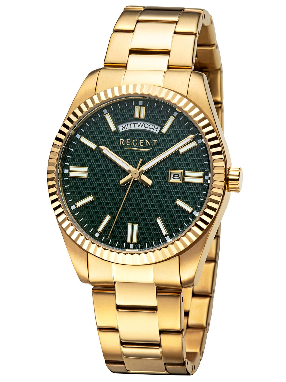 Regent Men\'s Wristwatch • 11140162 Gold Tone/Green uhrcenter
