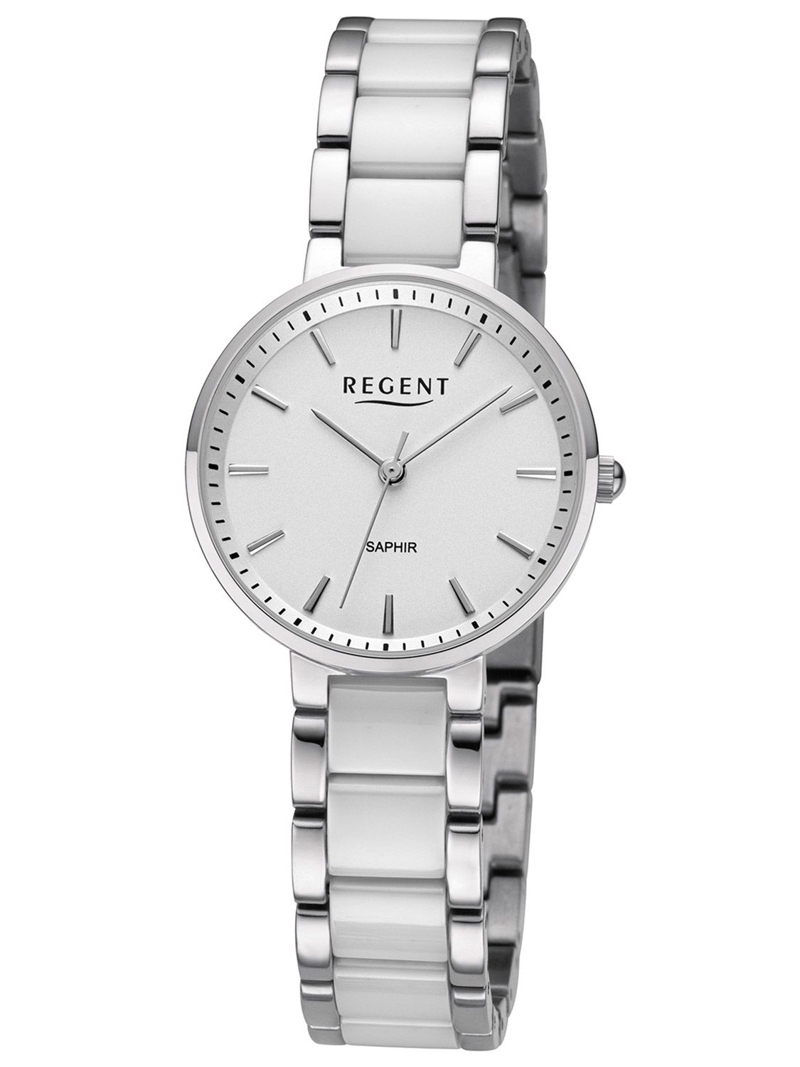 Regent 12221206 Keramik Stahl/Weiß uhrcenter • Damen-Armbanduhr