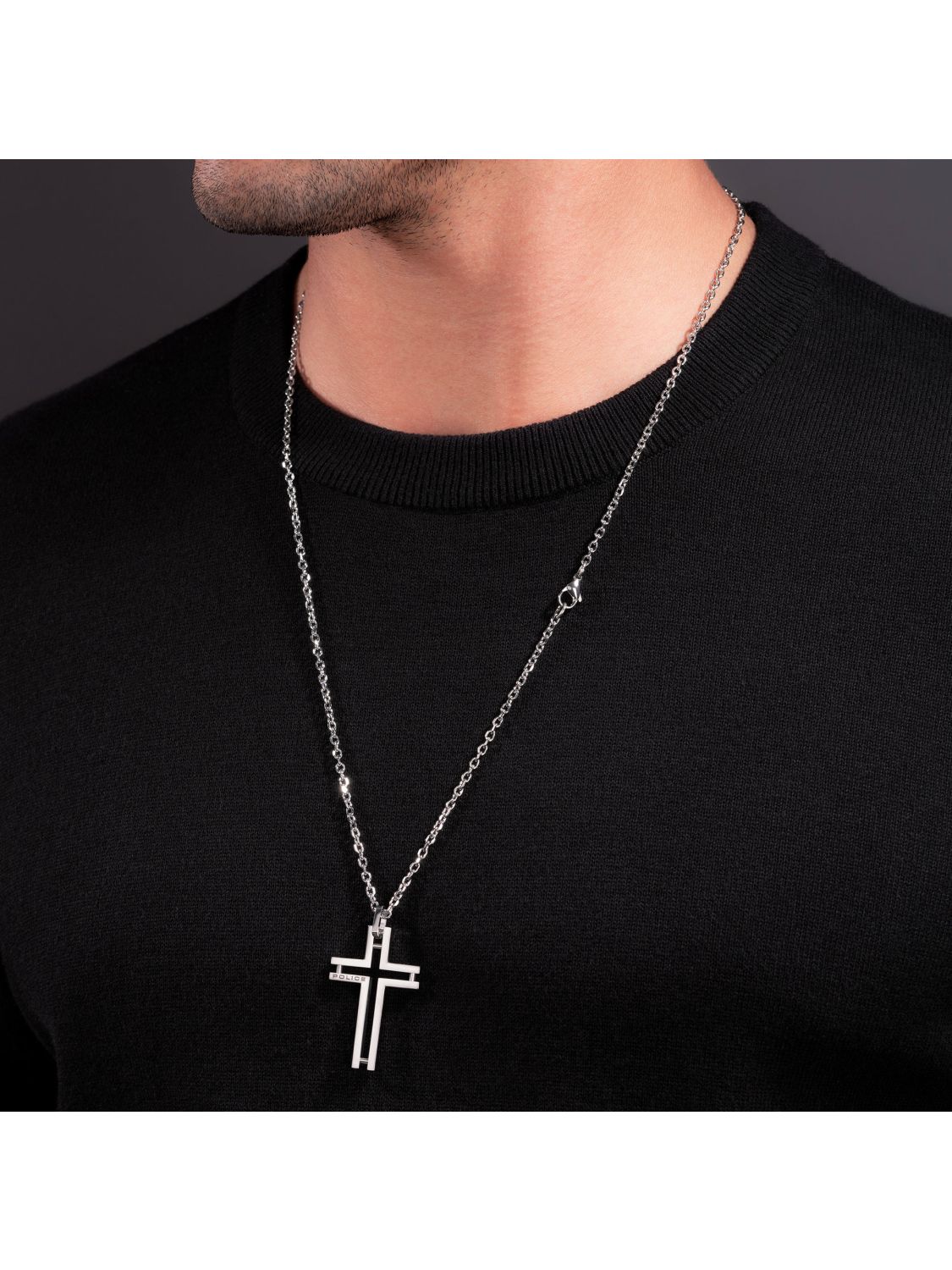 Framed Necklace uhrcenter Steel Cross Men\'s with • PEAGN0005305 Police Stainless