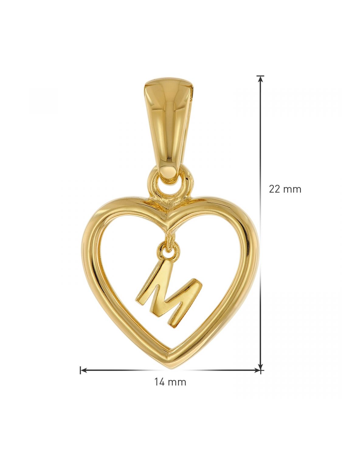 trendor 51850-M Heart Pendant with Letter M Gold Plated 925 Silver