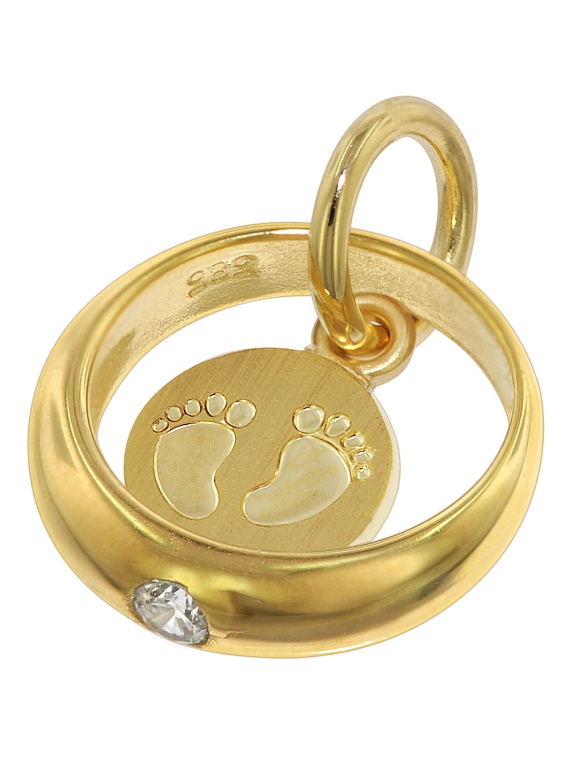 Silber VG Kette Gold 333 Baby Taufe Taufring Füße Füßchen Fußabdruck mit Stein 