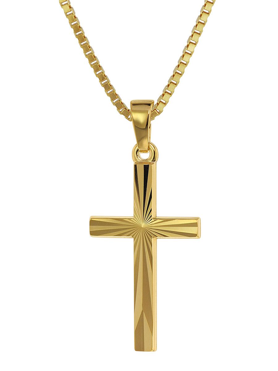 Choose Length 16 to 22 DTLA Solid 14K Gold Figaro Chain Cross Pendant Necklace 