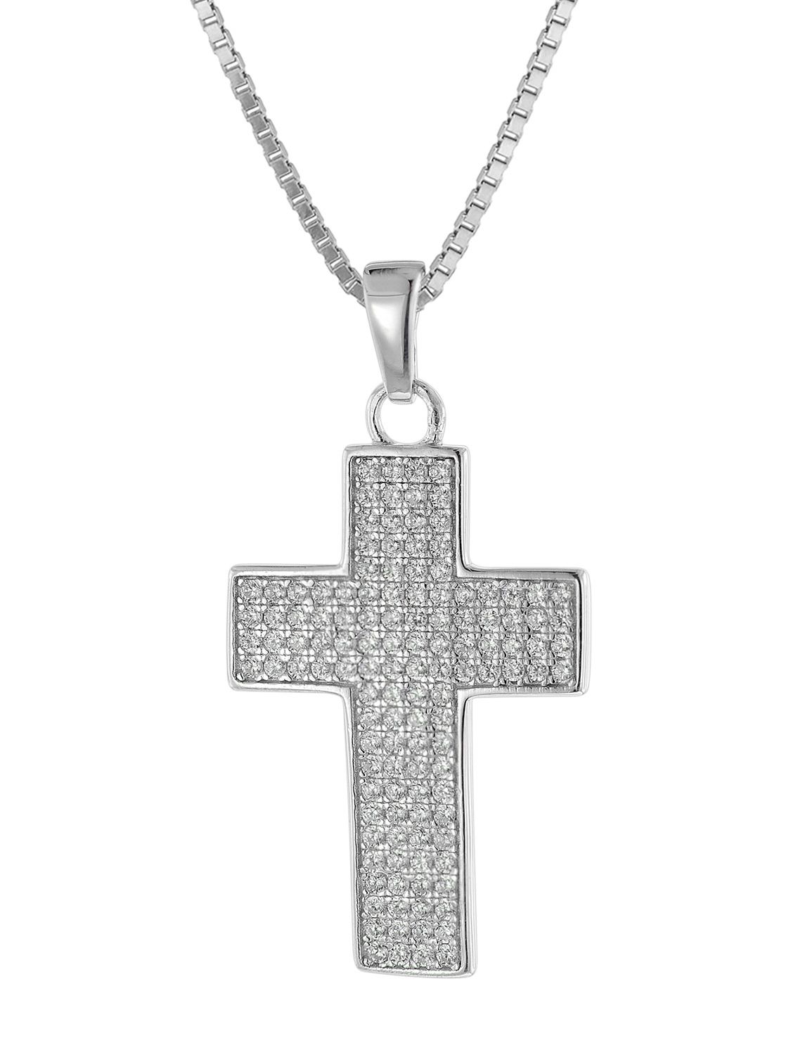 ASAMO Damen Herren Halskette Kreuz Anhänger Silber plattiert Kreuzkette H1059 