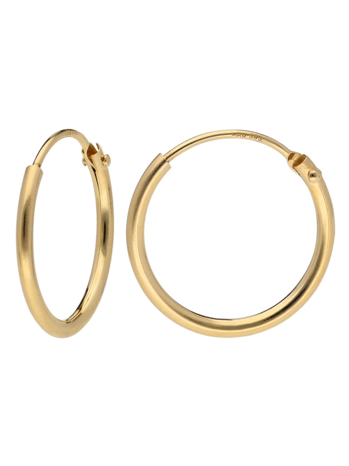 trendor Women's Hoop Earrings Gold 585 / 14 kt Width 1.3 mm Ø 15 mm ...