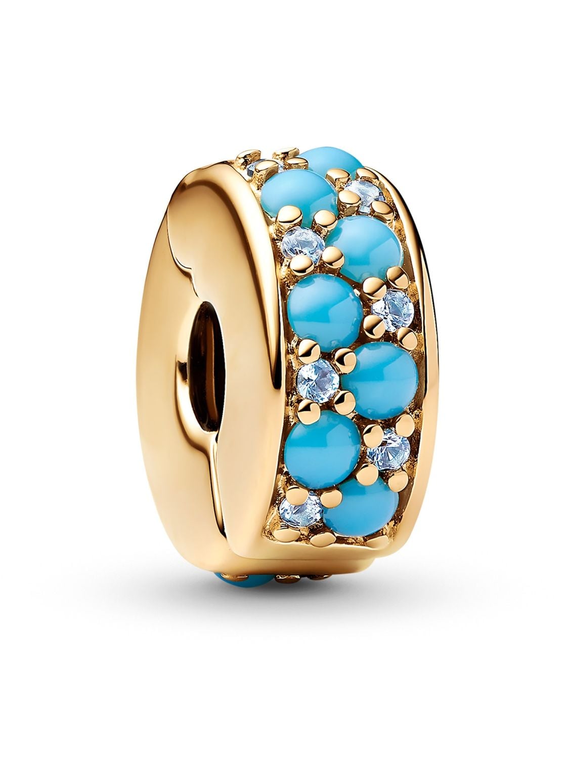 Pandora Clip Charm Aqua Blue Gold Tone 763902C01 • uhrcenter