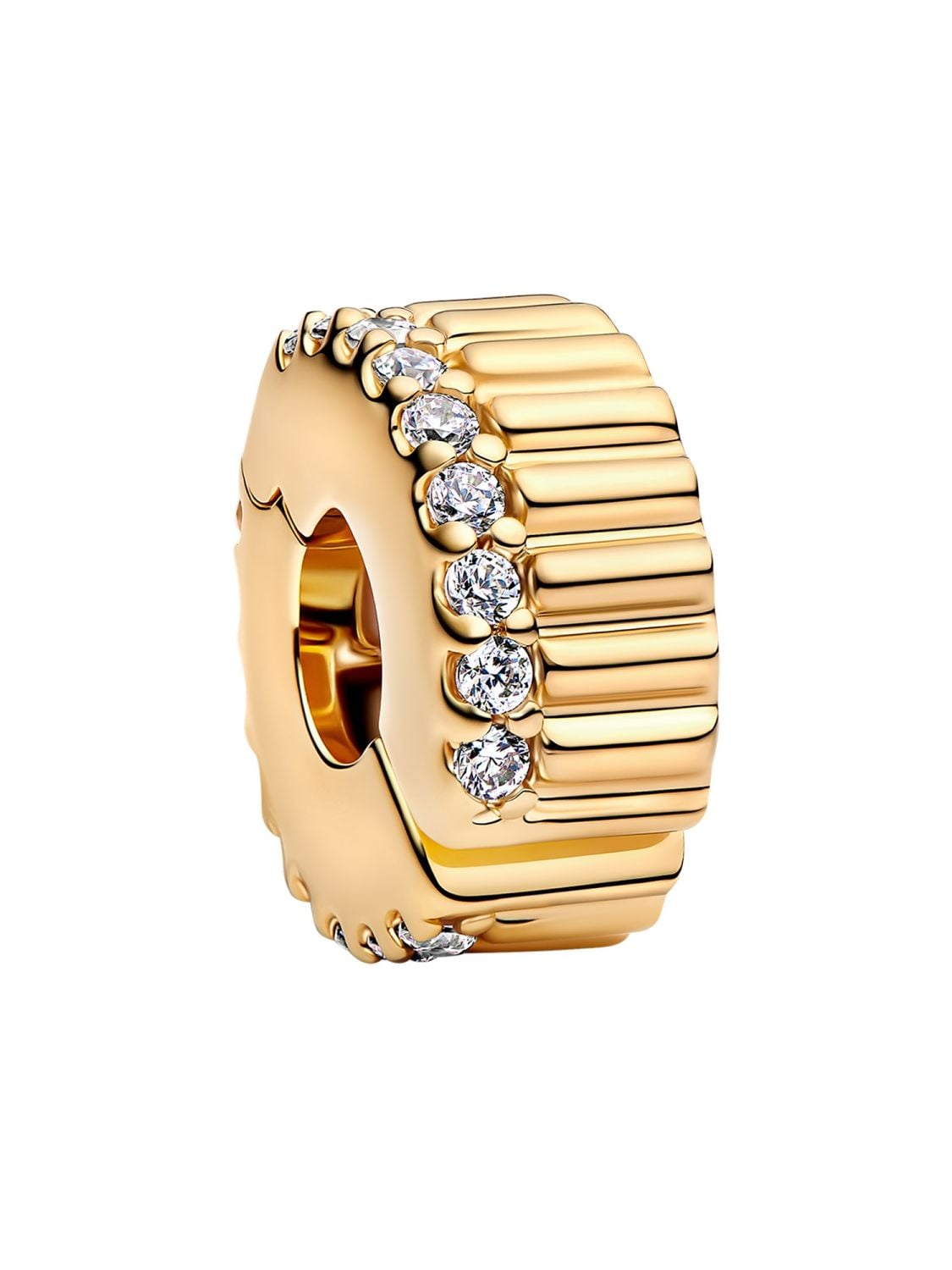 Pandora Clip Charm Gold Tone Ribbed 764078C01 • uhrcenter