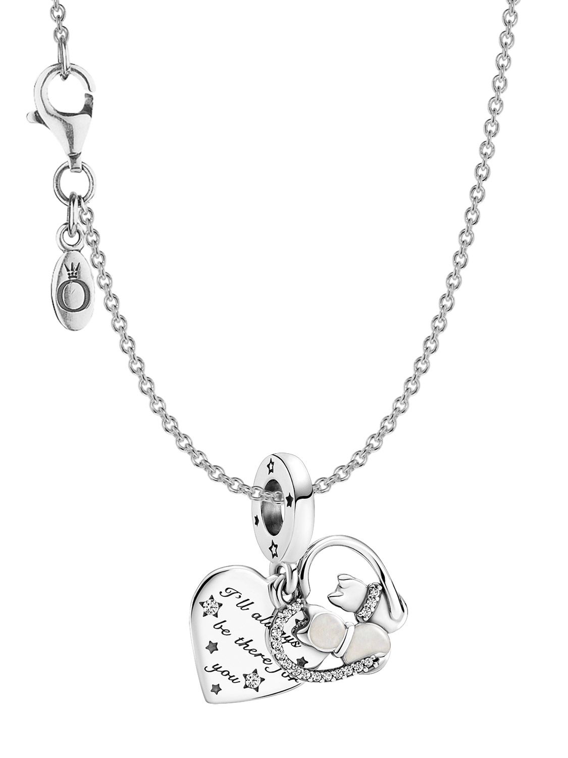 Katzen Charm Herzen und 51587 Damen-Halskette Silber • 925 Pandora mit uhrcenter
