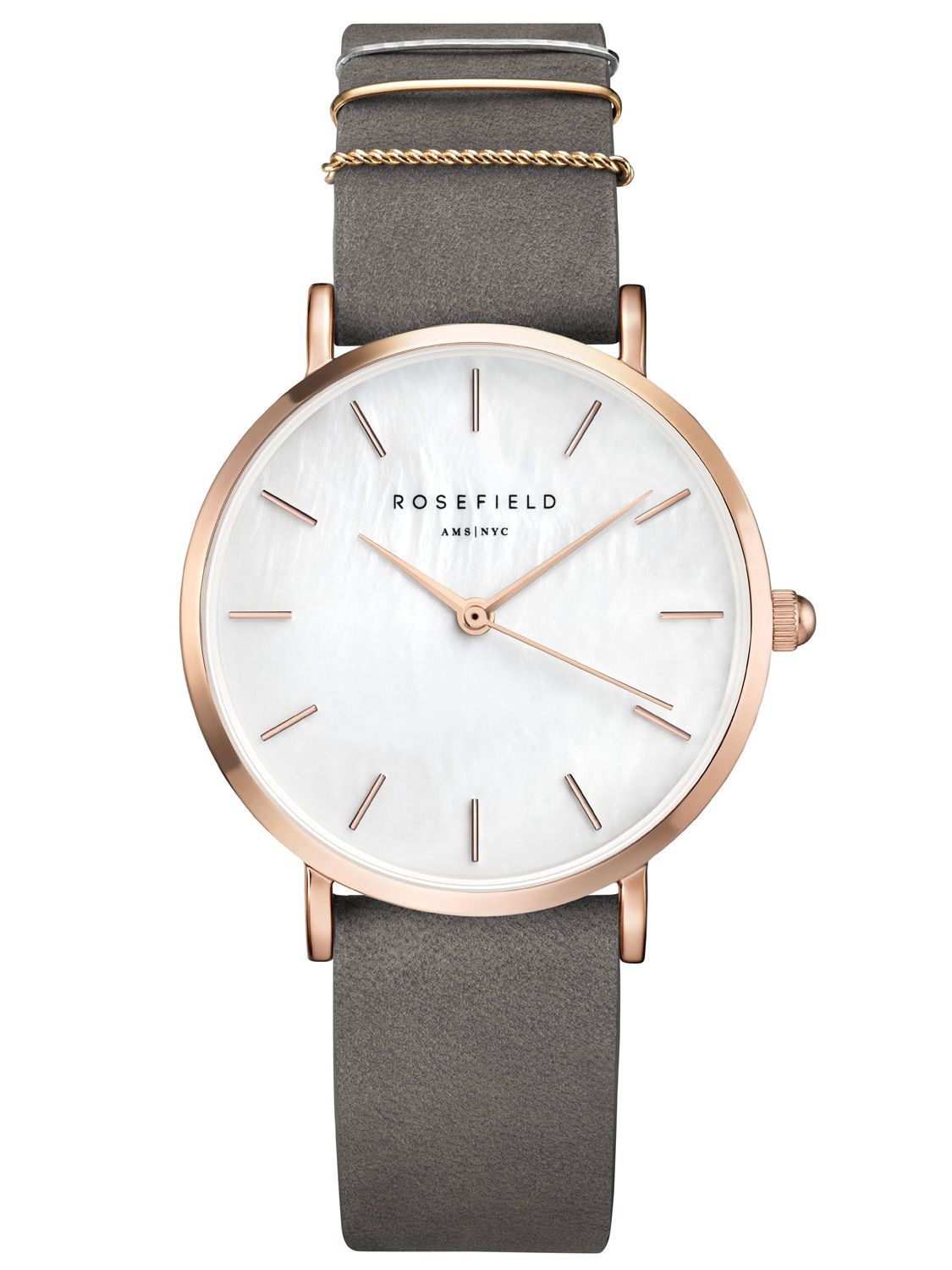 West Village Mop Dial Rosegold 33MM Analog Watch Wegr W75 in Grey Leather