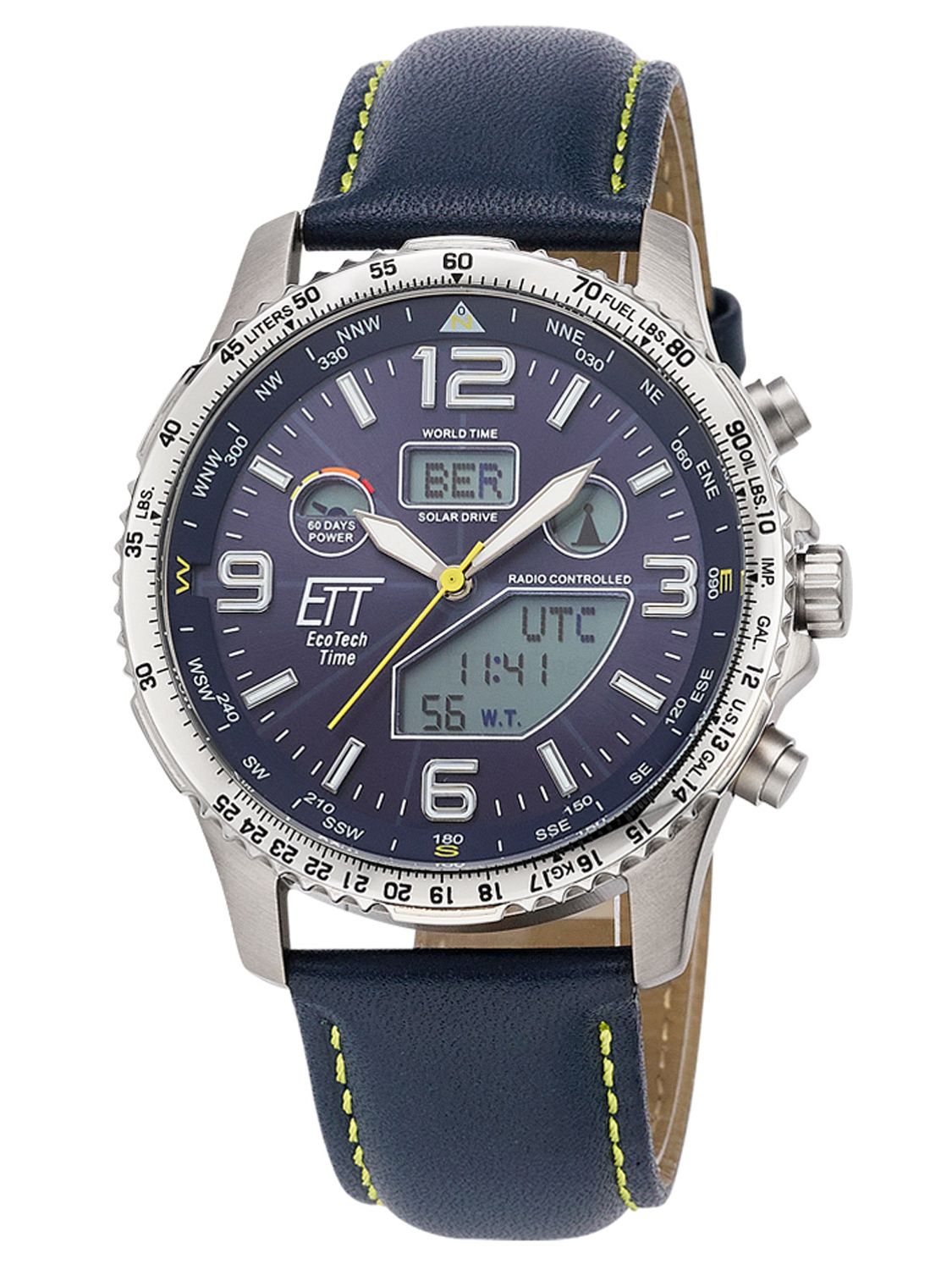 ETT Eco Tech Time Radio-Controlled Solar Men's Watch Worldtimer Blue EGT- 11574-31L • uhrcenter