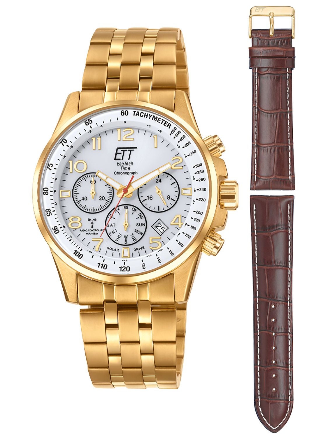 ETT Eco Tech Time Men's Radio-Controlled Solar Watch 2 Straps Gold Tone EGS -11614-42M • uhrcenter