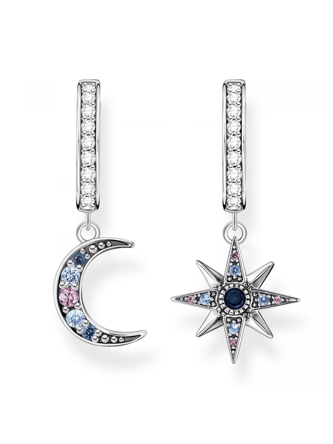 Halbmond Mond mit Stern Ohrringe Ohrschmuck Anhänger Silber Metall