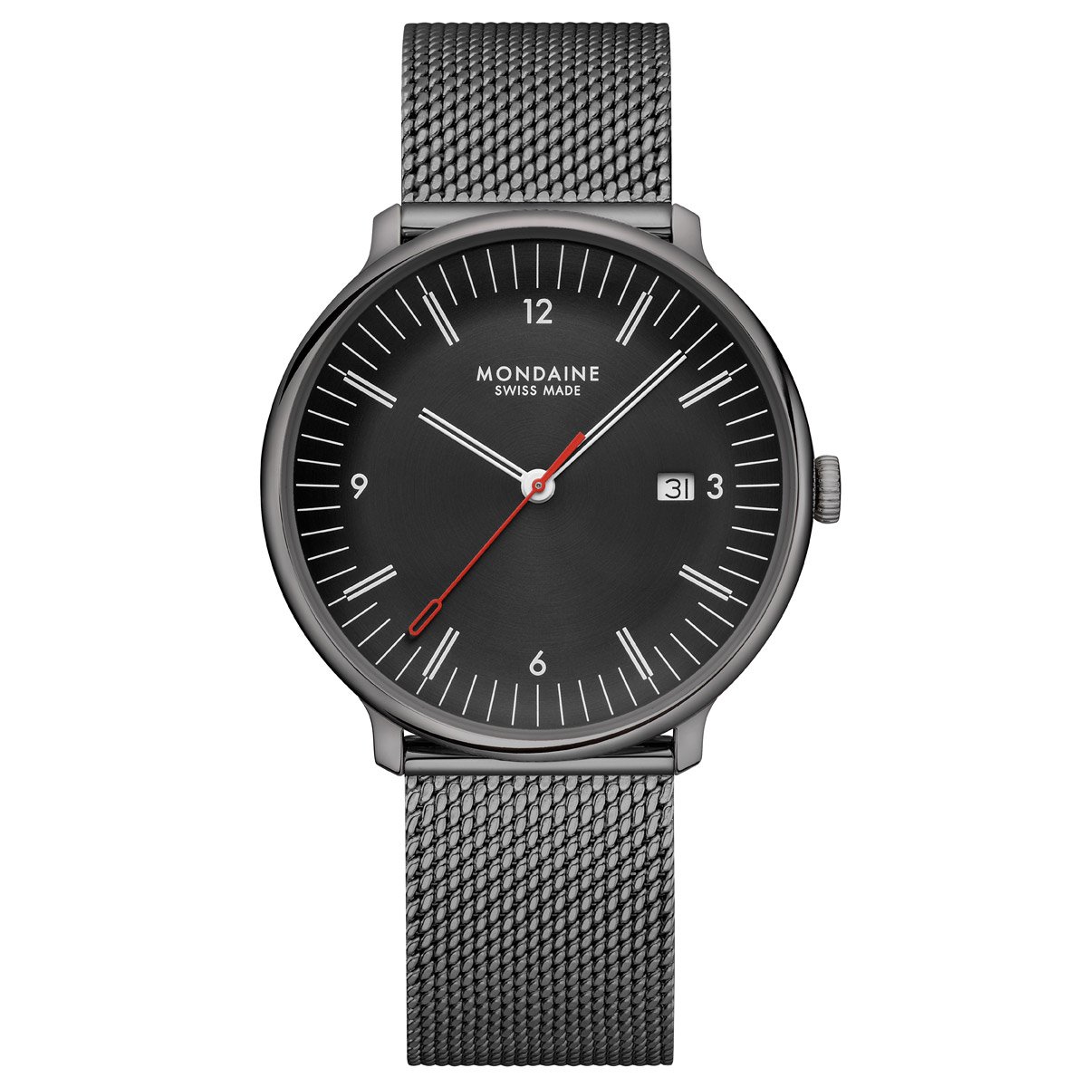 Mondaine MLE.41220.SM Herren-Quarzuhr Doppio Schwarz mit Meshband