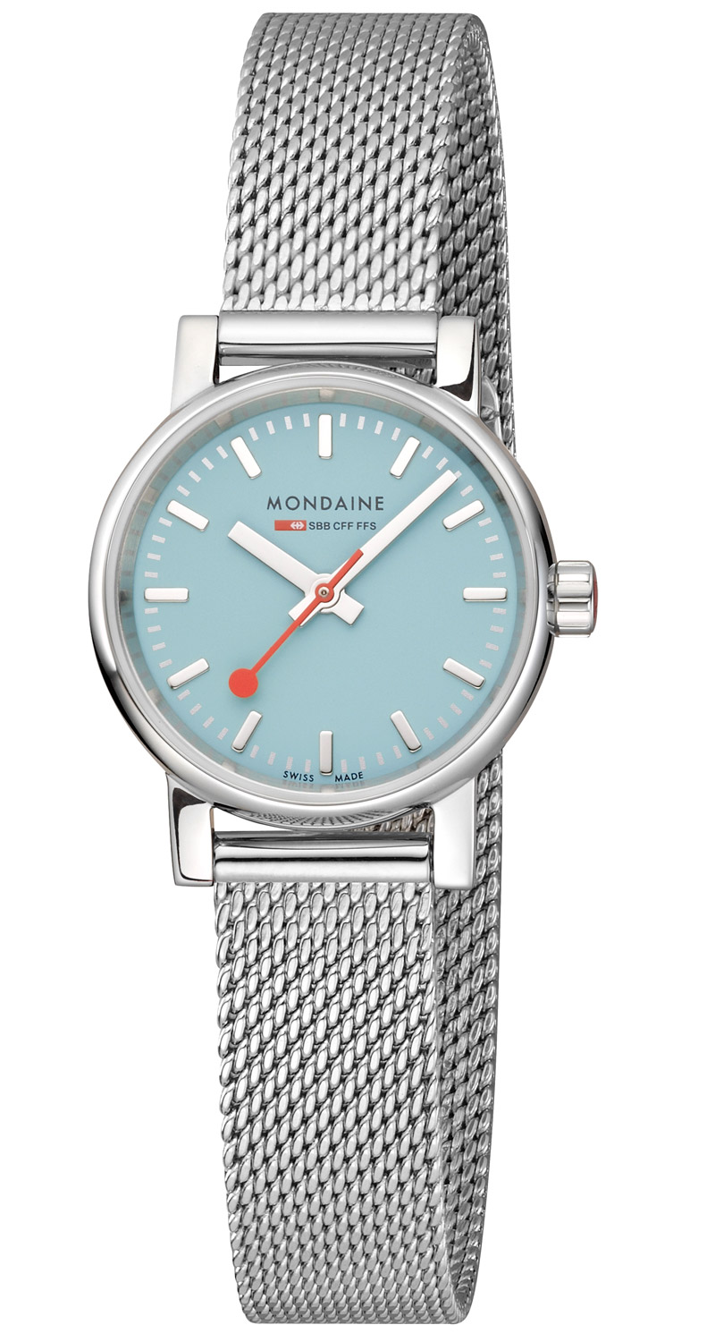 Mondaine Damenuhr evo2 Milanaiseband Hellblau 26 mm MSE.26140.SM 