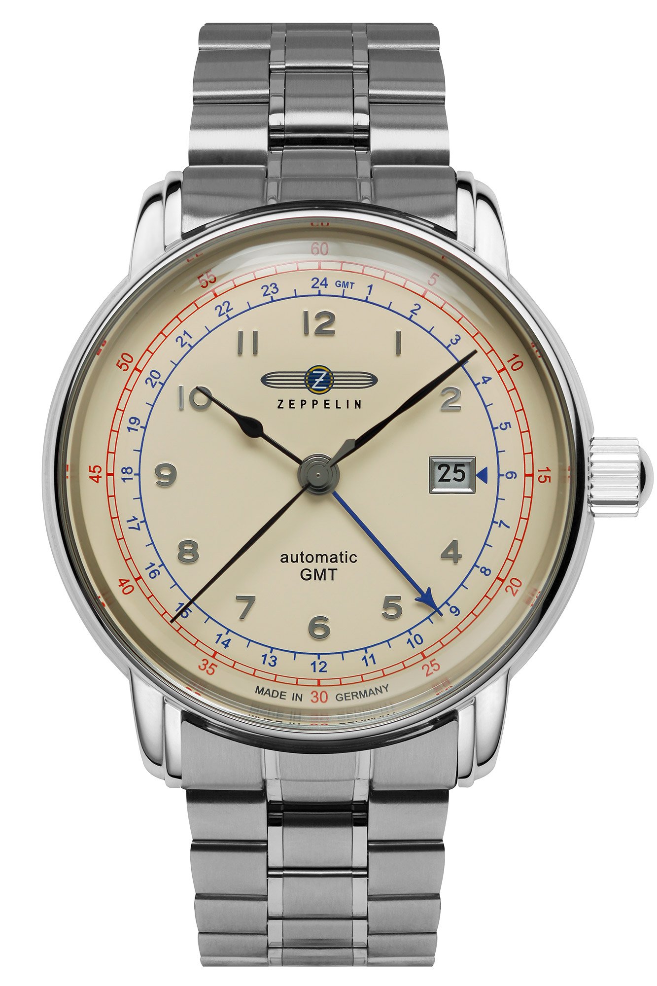 Zeppelin 7668MB-5 Herrenuhr Automatik GMT LZ126 Los Angeles Stahl/Beige