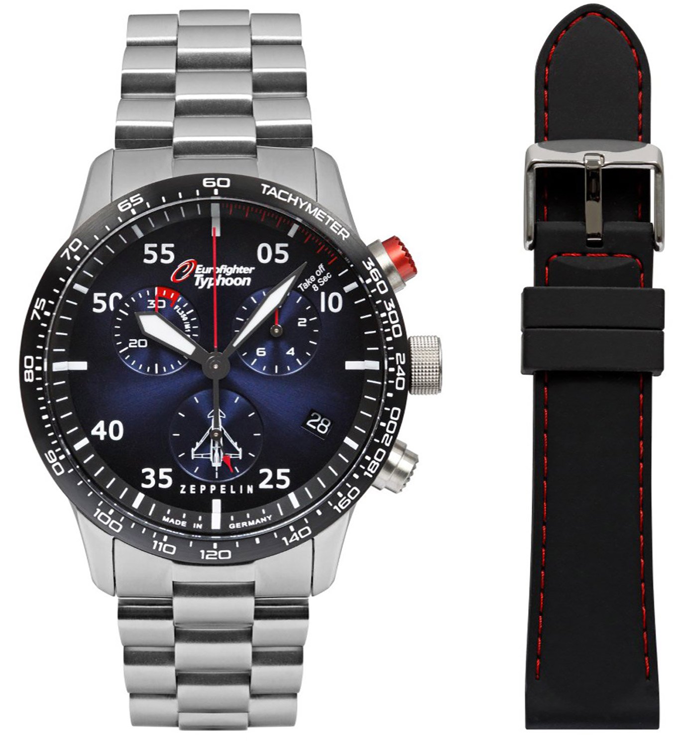 Zeppelin 7298M-3 Set Herren-Chronograph Eurofighter mit 2 Armbändern