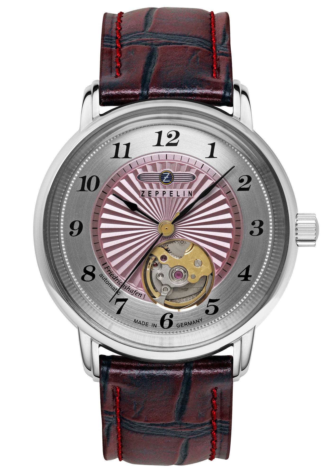 Zeppelin 8569-5 Damenuhr Automatik Open Heart Friedrichshafen Rot/Rosa