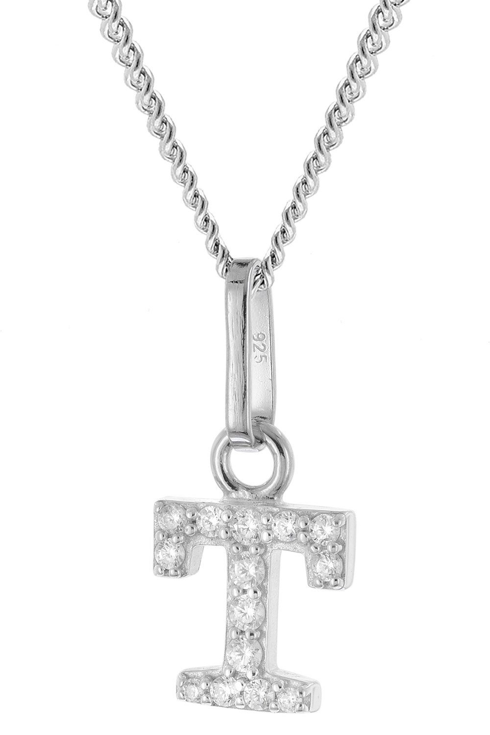 trendor 28240-T Damen-Kette mit Buchstabe T Anhänger 925 Silber Rhodiniert